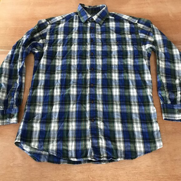 Woolrich Flannel Shirt Men M Blue Plaid Button Up Long Sleeve Collared Pocket - Picture 1 of 13